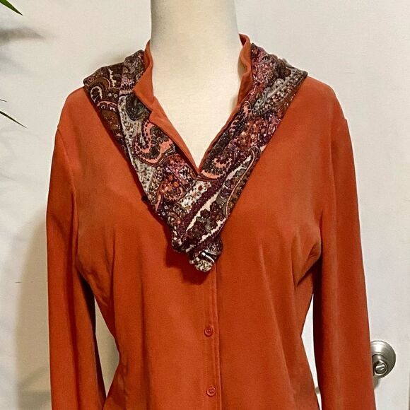 Harve Benard by Benard Holtzman Blouse Medium Burnt Orange Tailored Button Front - Picture 3 of 12